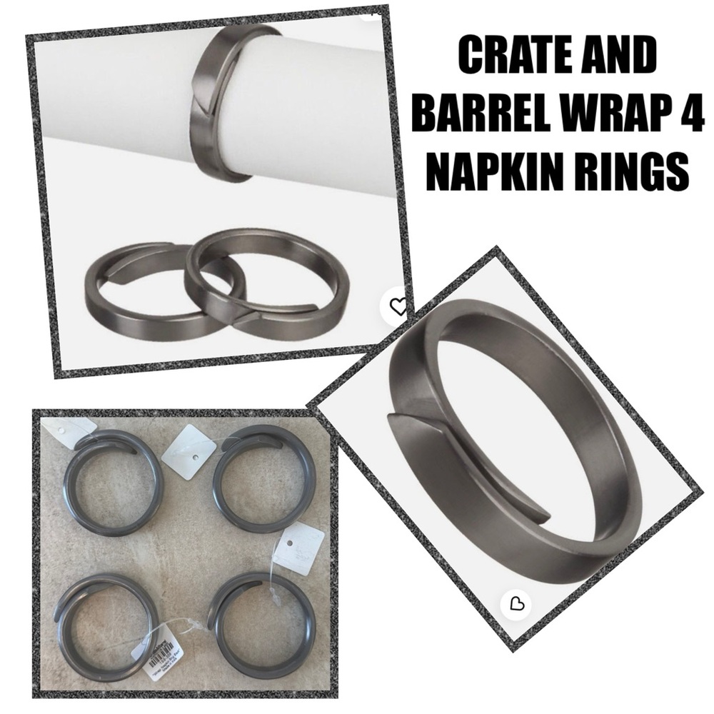 CRATE AND BARREL WRAP NAPKIN RINGS SILVER black gunmetal finish : SET OF 4